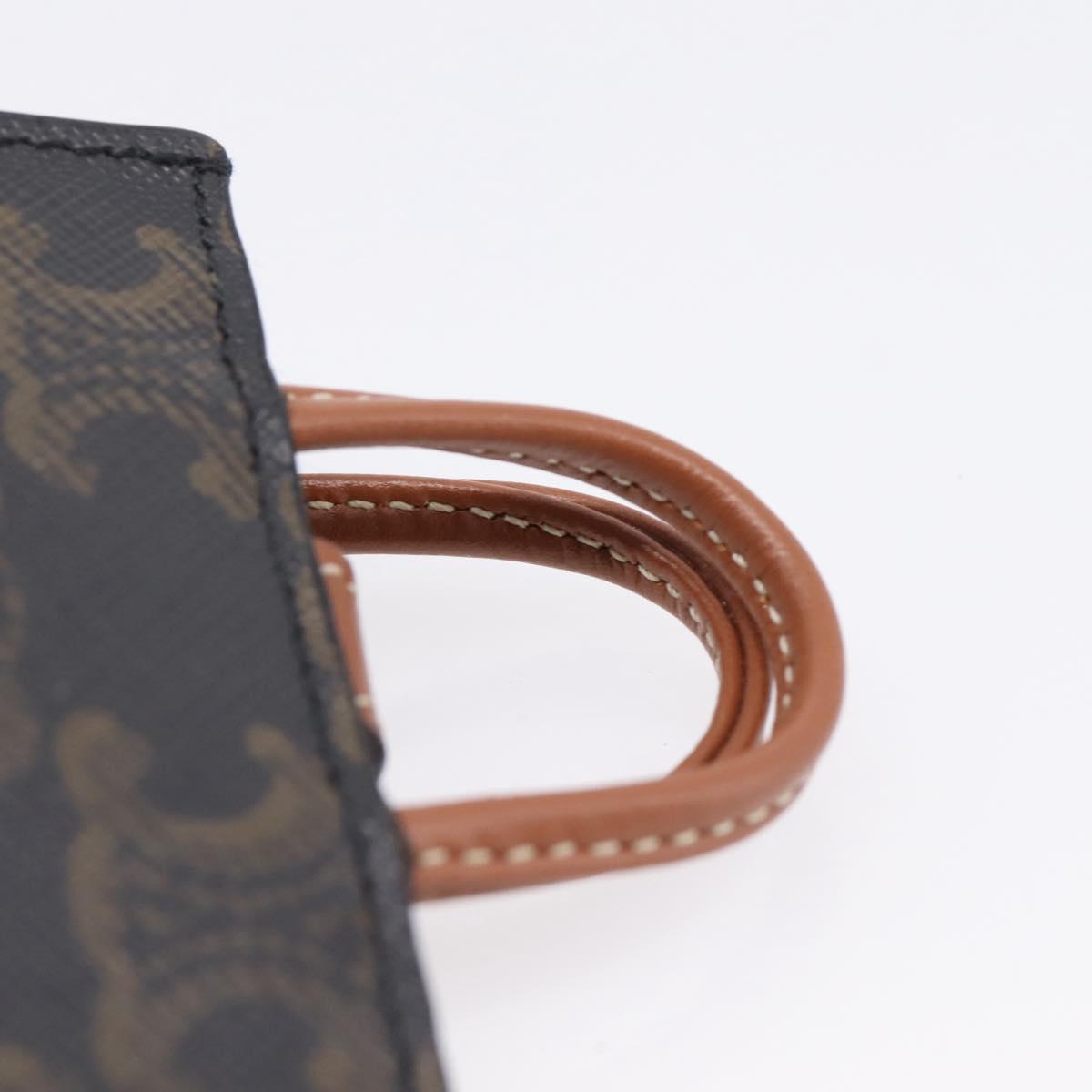 CELINE Macadam Canvas Triomphe Bag Charm PVC Brown Gold Auth 209038M