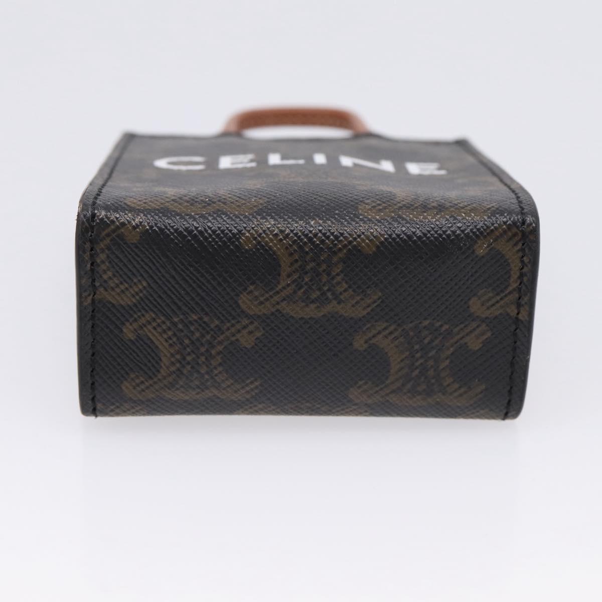 CELINE Macadam Canvas Triomphe Bag Charm PVC Brown Gold Auth 209038M