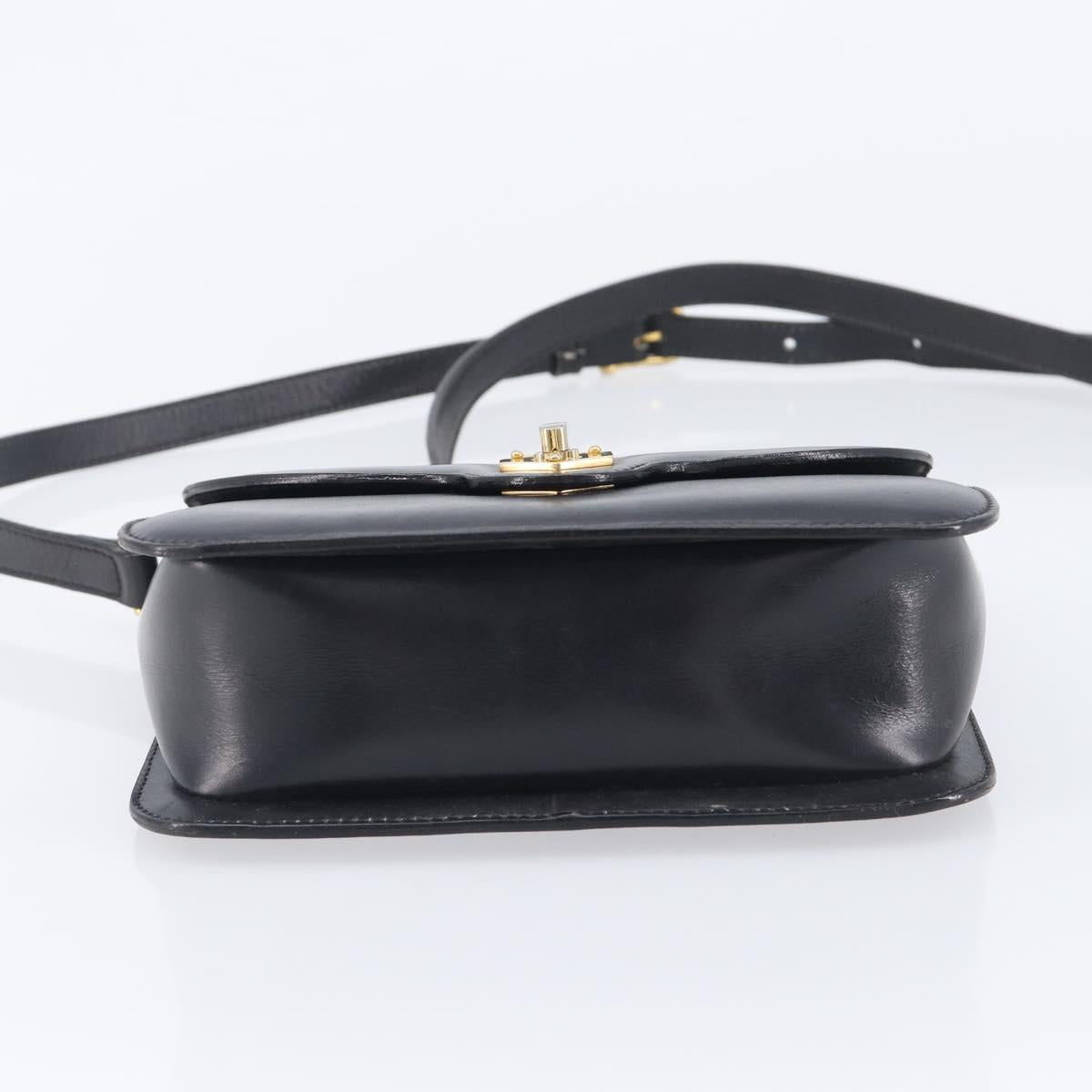 CELINE Shoulder Bag Leather Black Gold Auth 209039