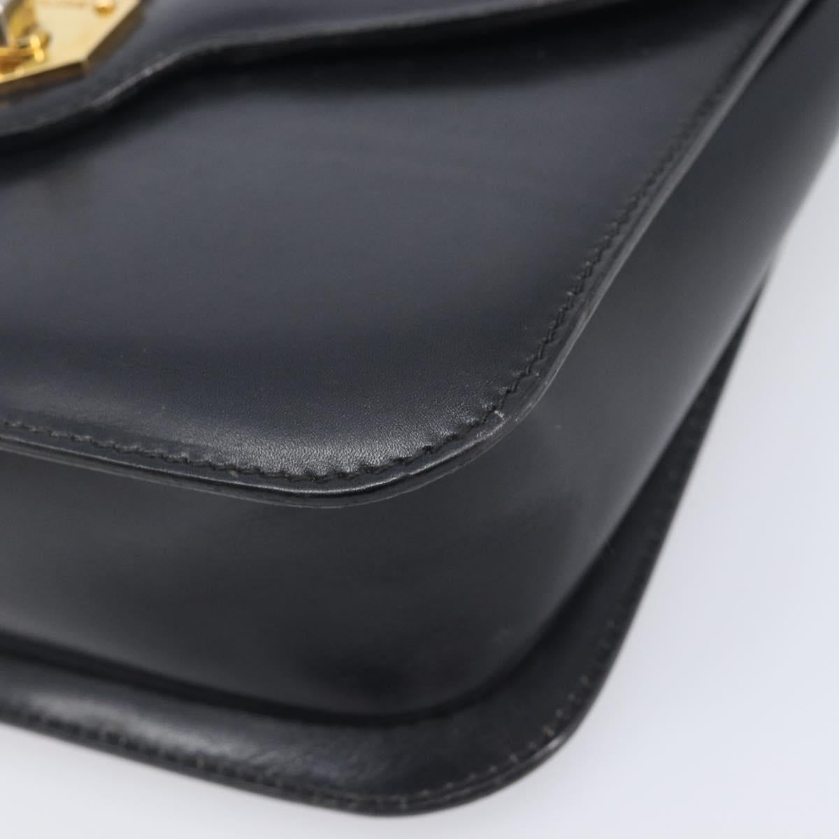 CELINE Shoulder Bag Leather Black Gold Auth 209039