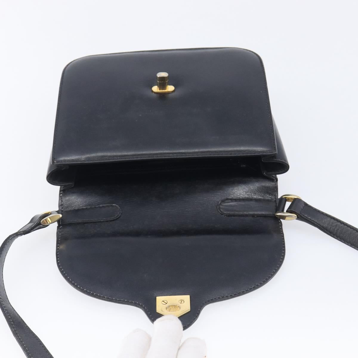 CELINE Shoulder Bag Leather Black Gold Auth 209039