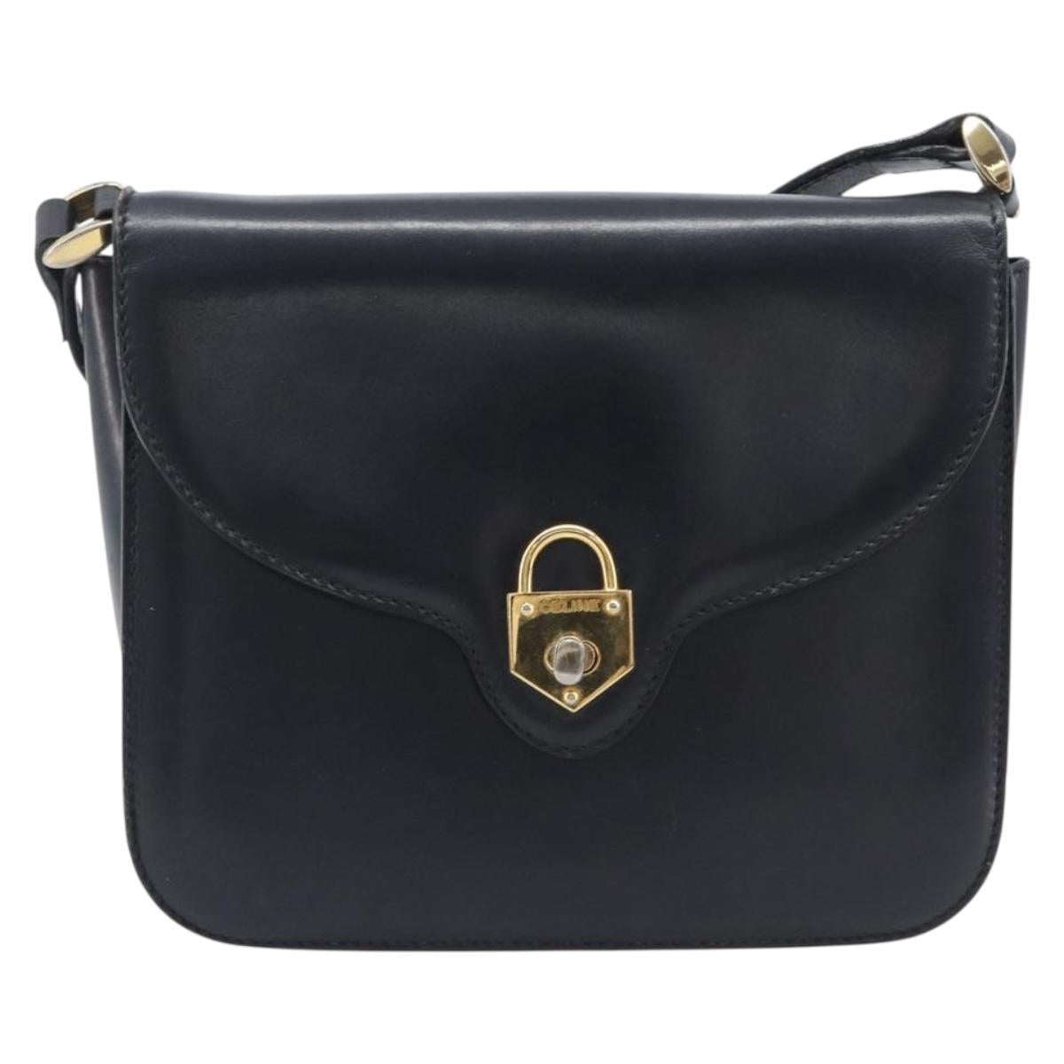 CELINE Shoulder Bag Leather Black Gold Auth 209039