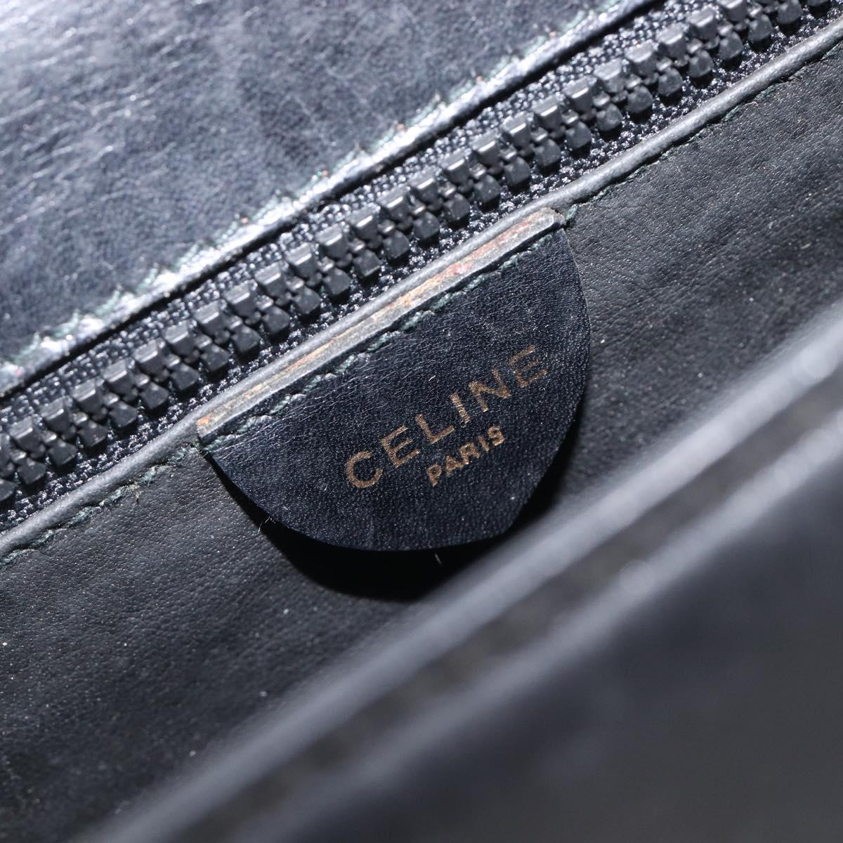 CELINE Shoulder Bag Leather Black Gold Auth 209039