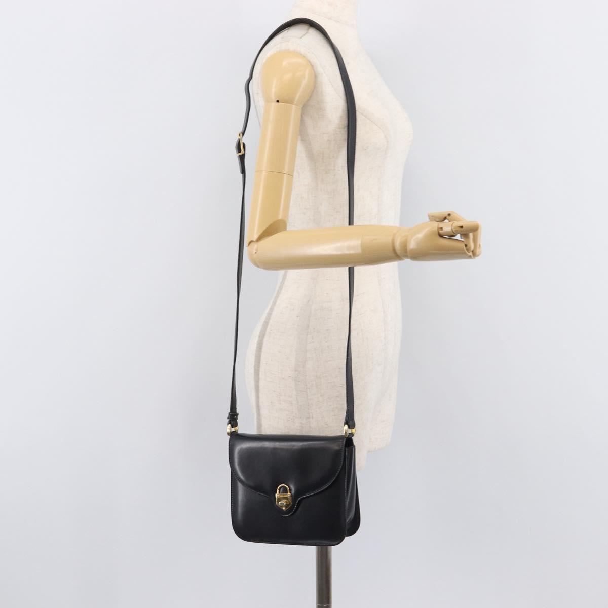 CELINE Shoulder Bag Leather Black Gold Auth 209039