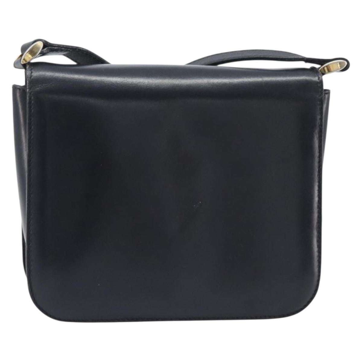 CELINE Shoulder Bag Leather Black Gold Auth 209039