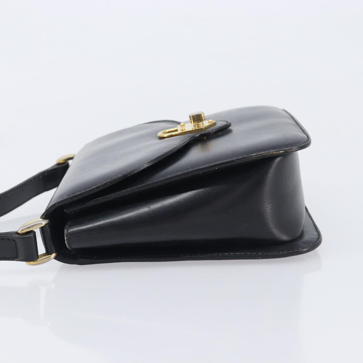 CELINE Shoulder Bag Leather Black Gold Auth 209039
