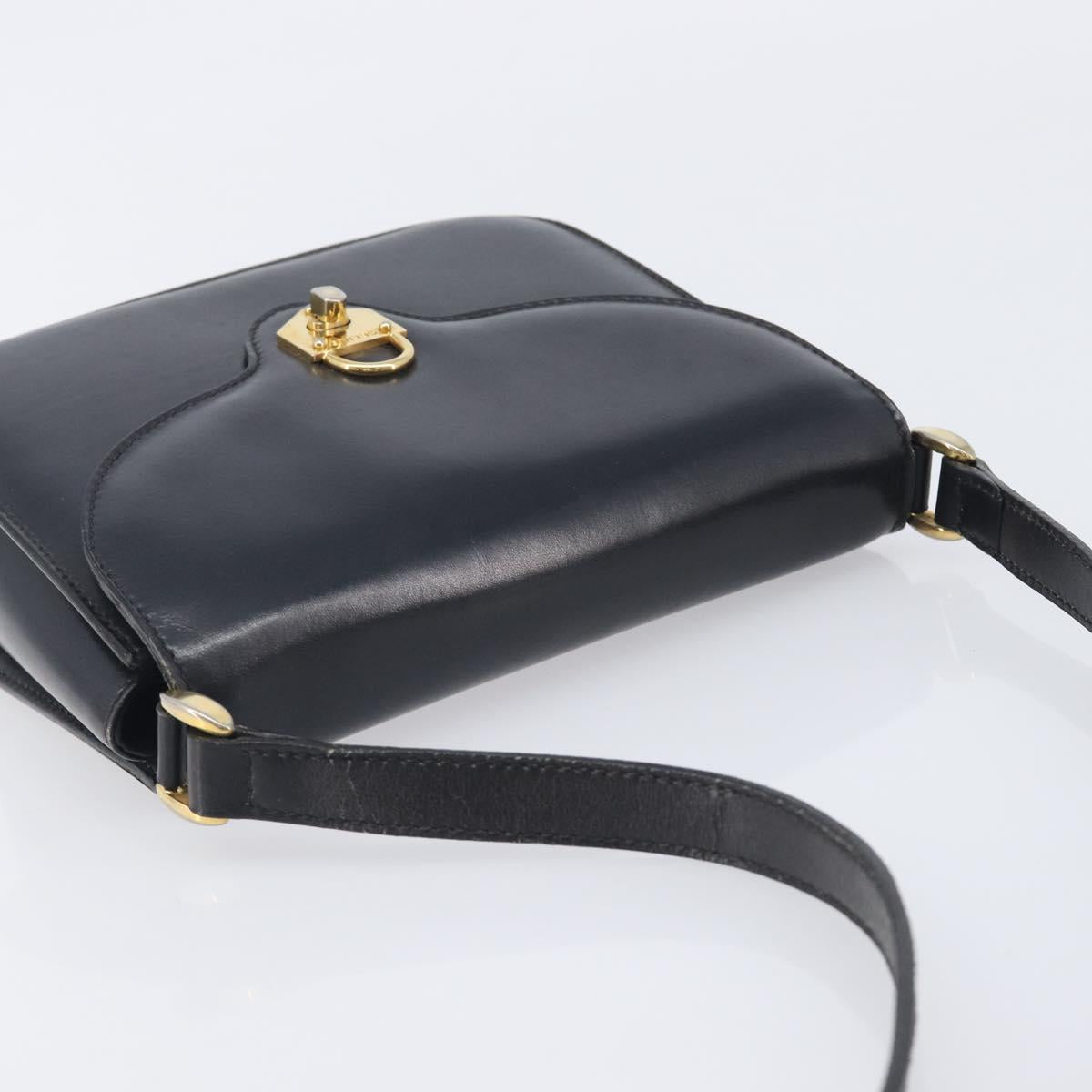 CELINE Shoulder Bag Leather Black Gold Auth 209039
