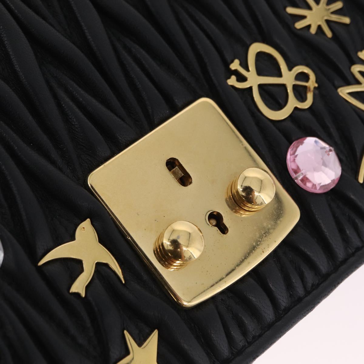 Miu Miu Chain Shoulder Bag Leather Black Gold Auth 209040SAM