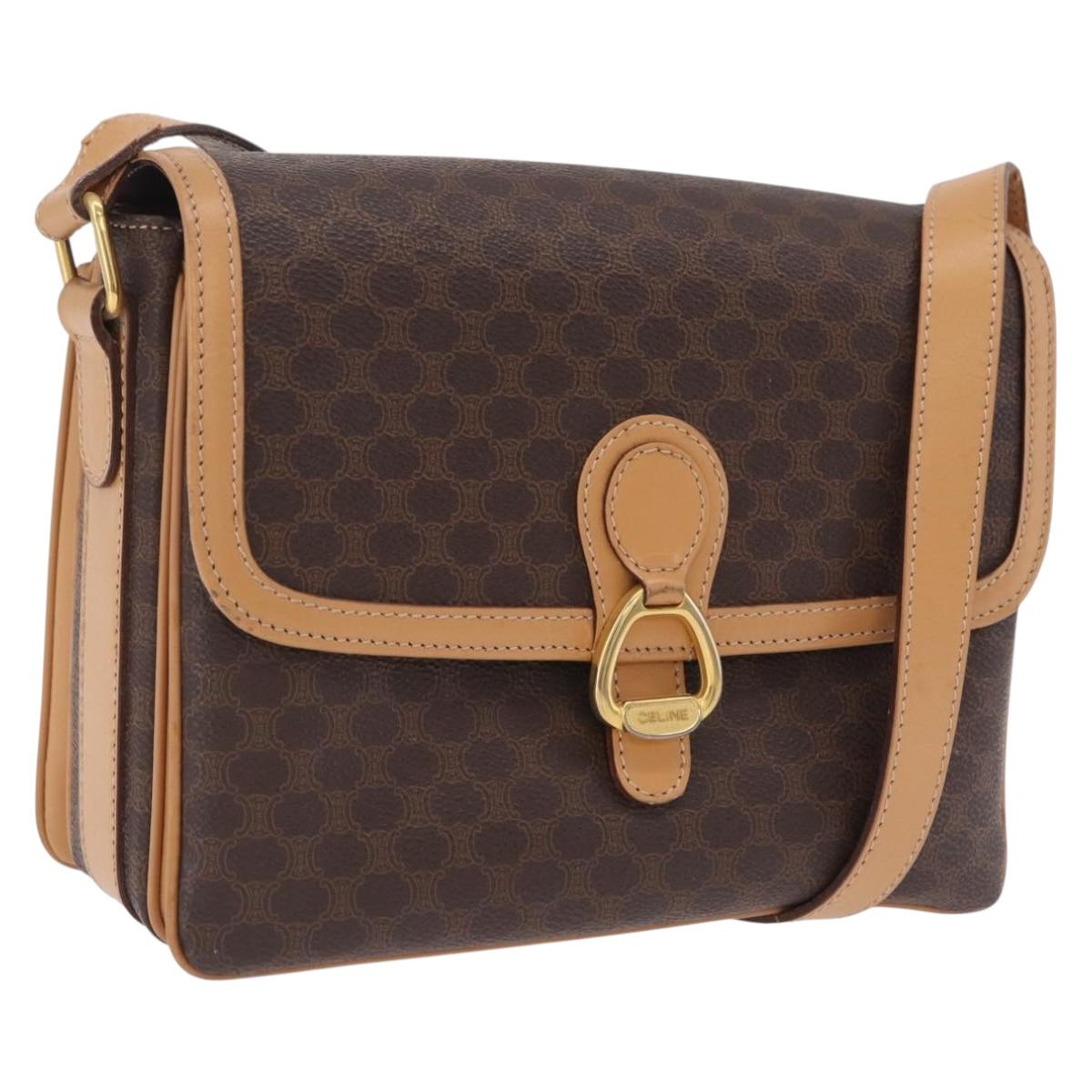 CELINE Macadam Shoulder Bag PVC Brown Gold Tone Auth 209060