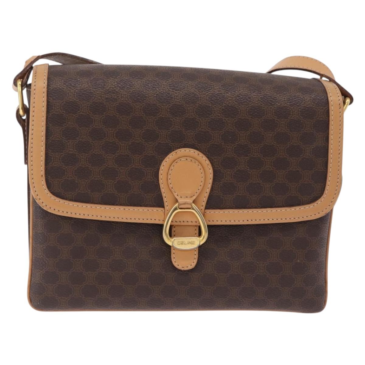 CELINE Macadam Shoulder Bag PVC Brown Gold Tone Auth 209060
