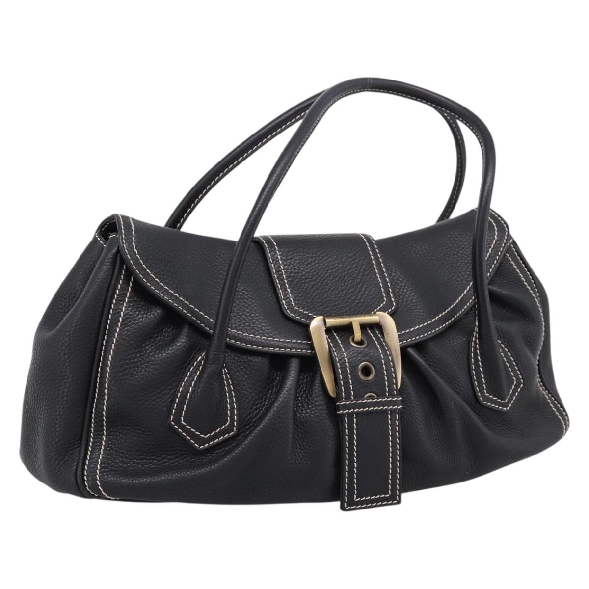 CELINE Shoulder Bag Leather Black Gold Tone Auth 209061V