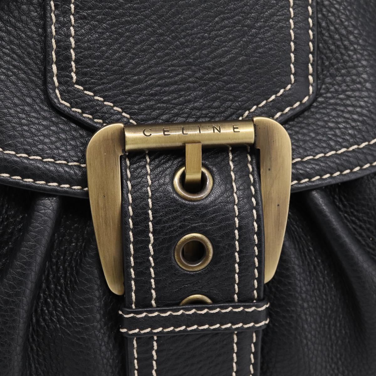 CELINE Shoulder Bag Leather Black Gold Tone Auth 209061V