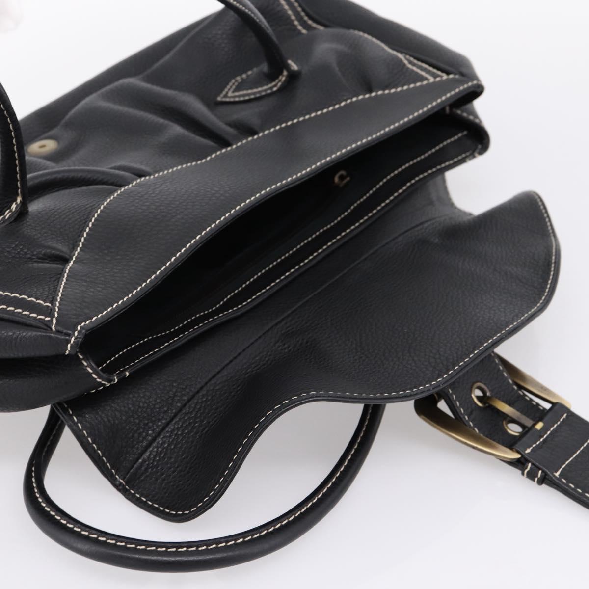 CELINE Shoulder Bag Leather Black Gold Tone Auth 209061V