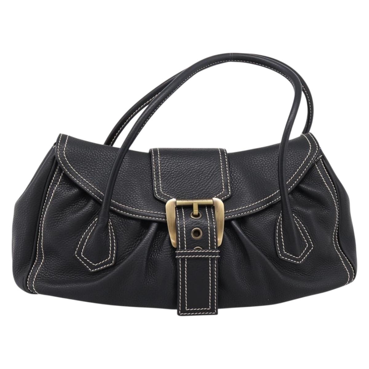 CELINE Shoulder Bag Leather Black Gold Tone Auth 209061V