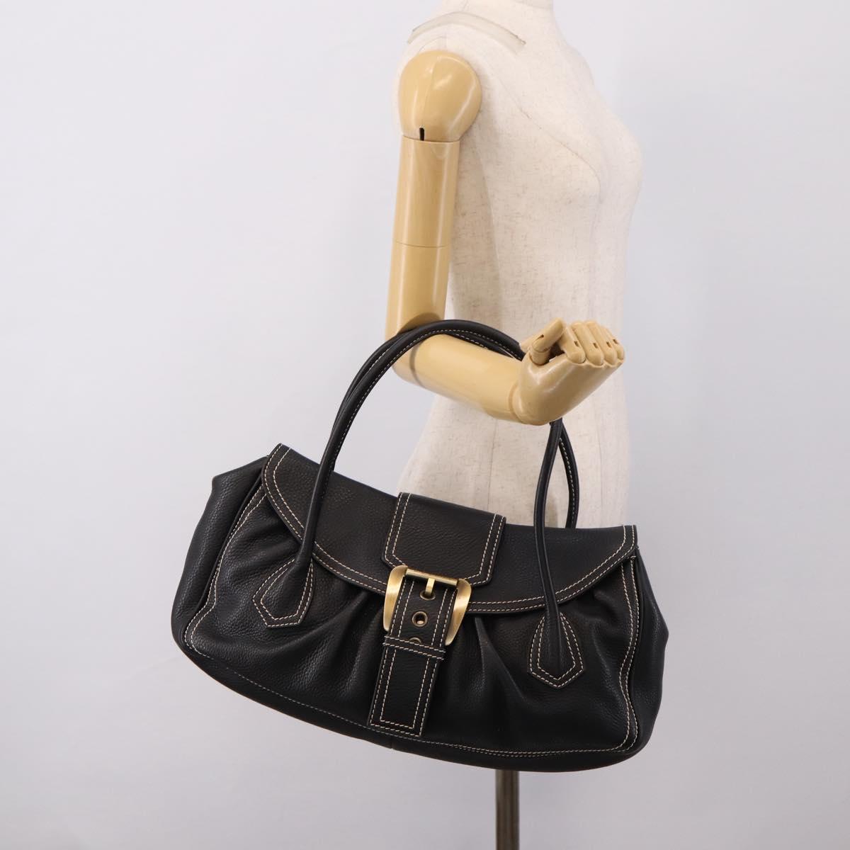 CELINE Shoulder Bag Leather Black Gold Tone Auth 209061V