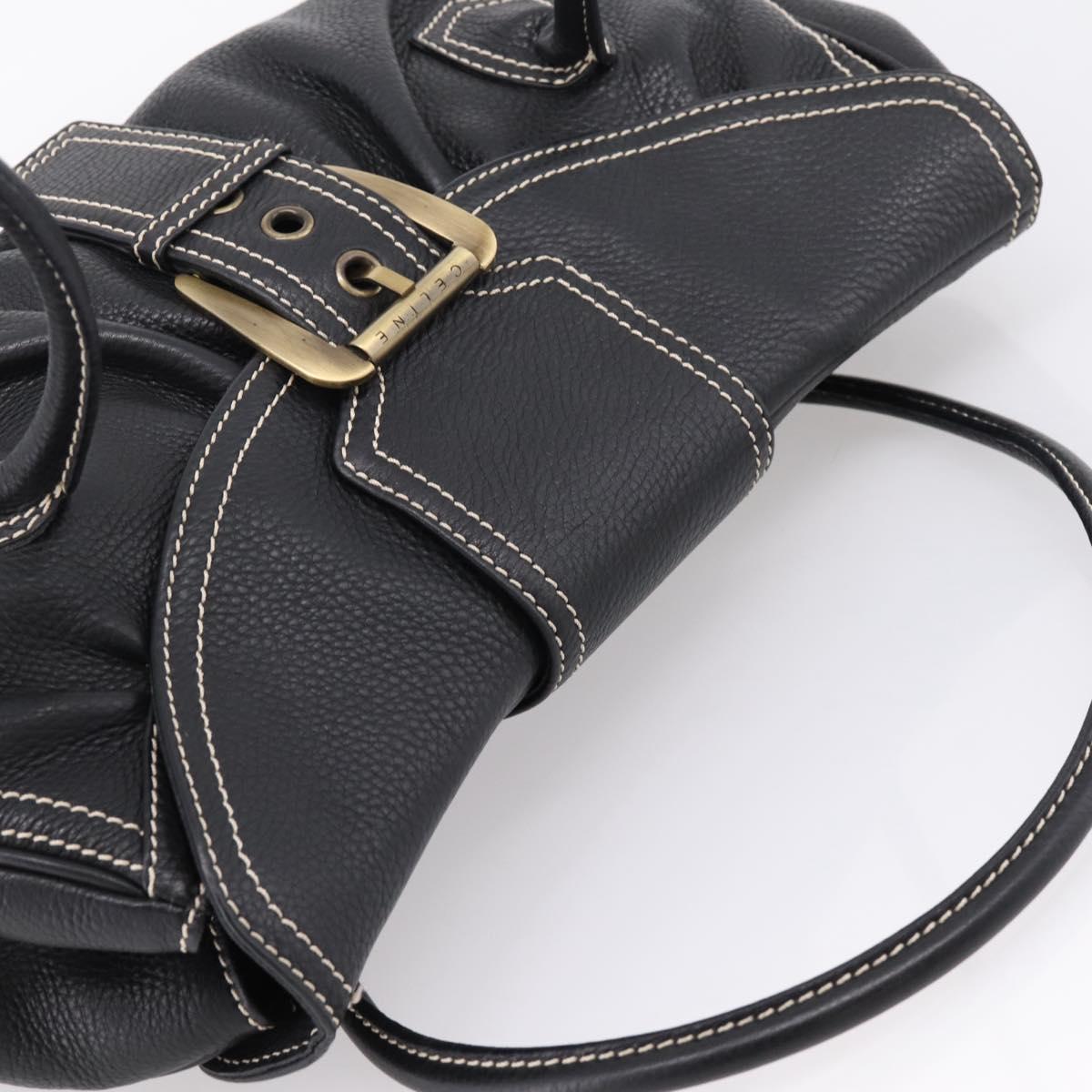 CELINE Shoulder Bag Leather Black Gold Tone Auth 209061V