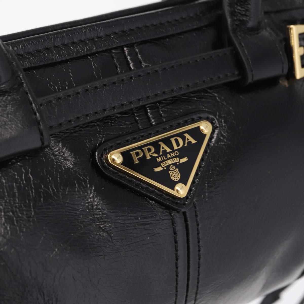 PRADA Bonnie Hand Bag Leather Black Gold Tone Auth 209063SAM