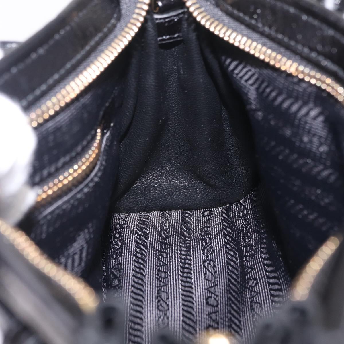 PRADA Bonnie Hand Bag Leather Black Gold Tone Auth 209063SAM