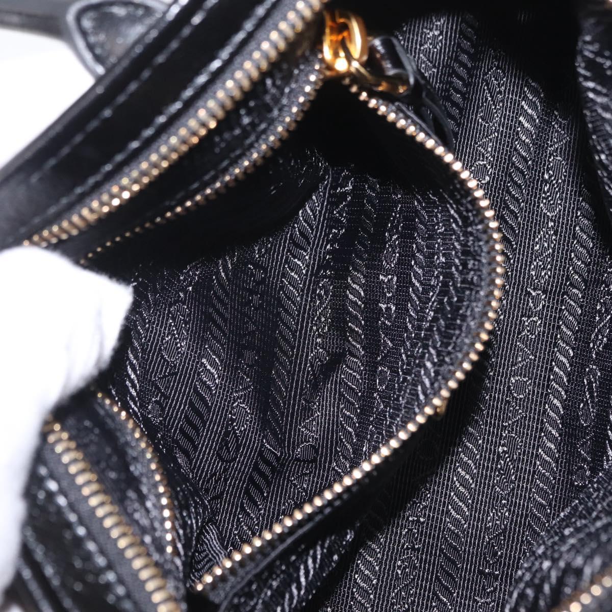 PRADA Bonnie Hand Bag Leather Black Gold Tone Auth 209063SAM