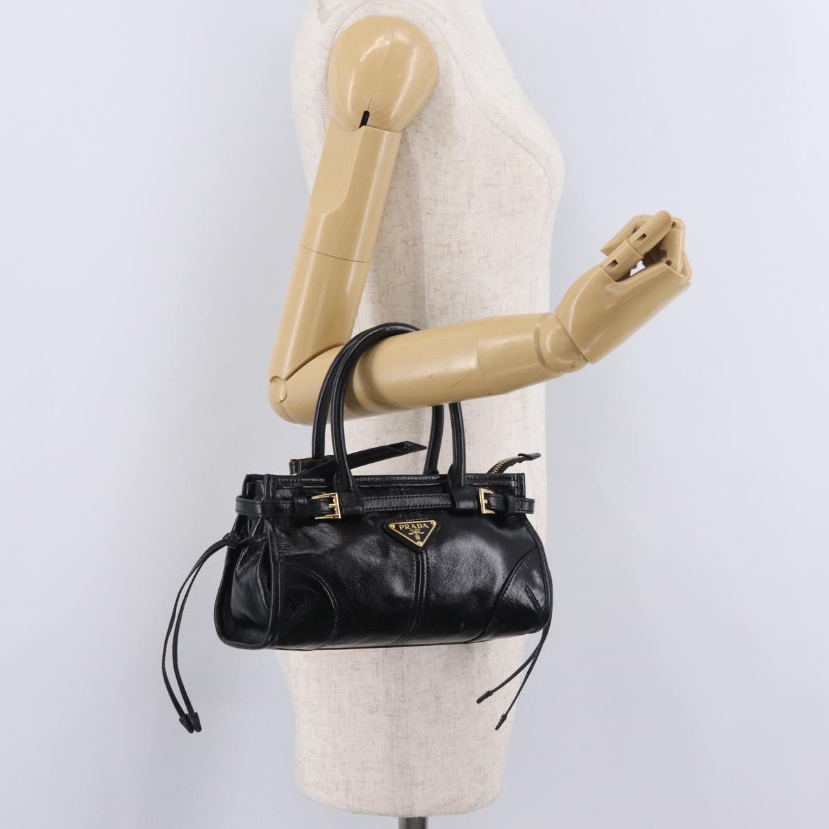 PRADA Bonnie Hand Bag Leather Black Gold Tone Auth 209063SAM