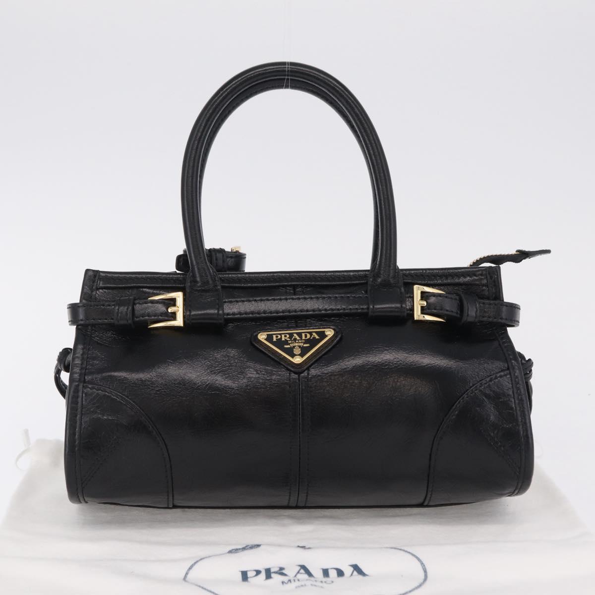 PRADA Bonnie Hand Bag Leather Black Gold Tone Auth 209063SAM
