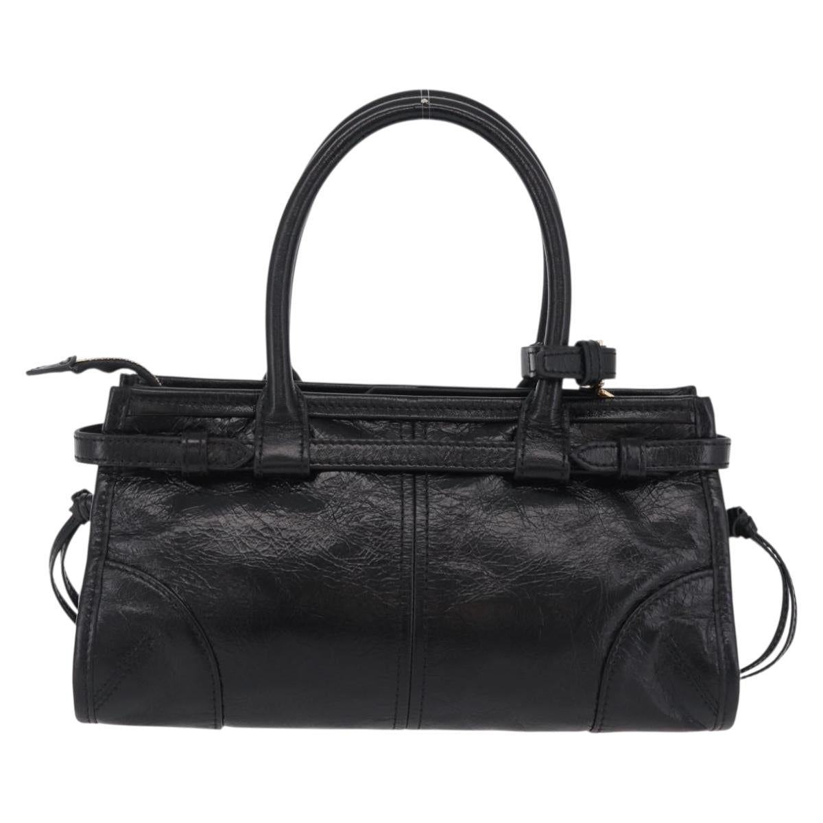 PRADA Bonnie Hand Bag Leather Black Gold Tone Auth 209063SAM