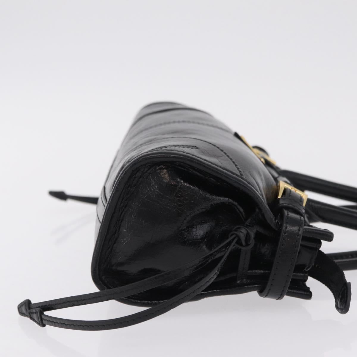 PRADA Bonnie Hand Bag Leather Black Gold Tone Auth 209063SAM