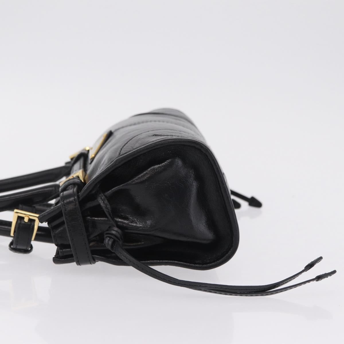 PRADA Bonnie Hand Bag Leather Black Gold Tone Auth 209063SAM