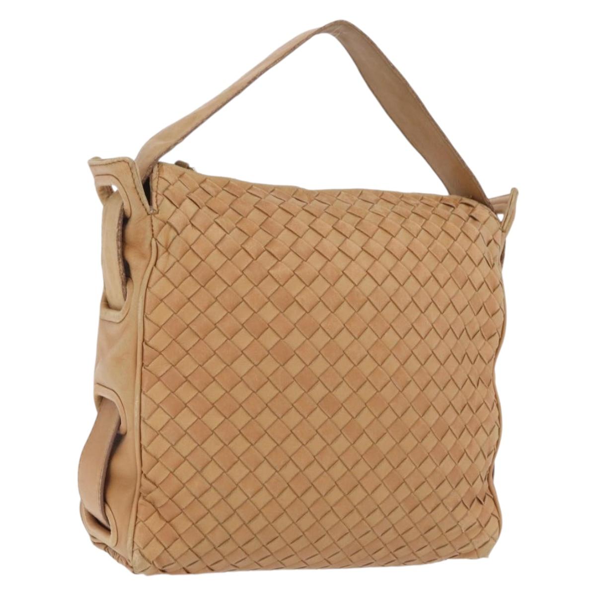 Bottega Veneta INTRECCIATO Shoulder Bag Leather Beige Gold Tone Auth 209065