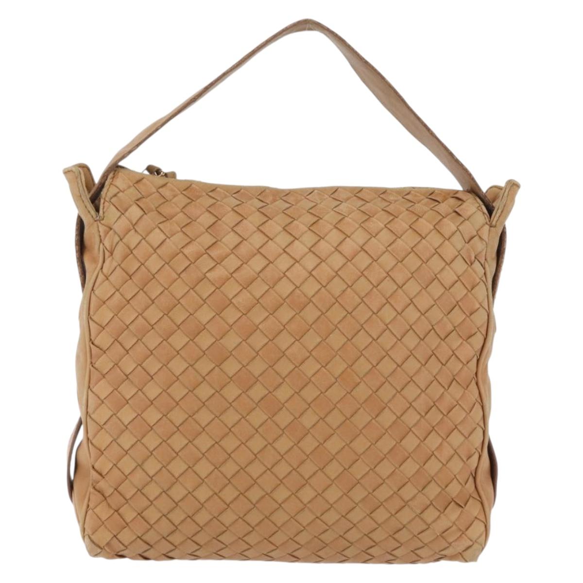 Bottega Veneta INTRECCIATO Shoulder Bag Leather Beige Gold Tone Auth 209065