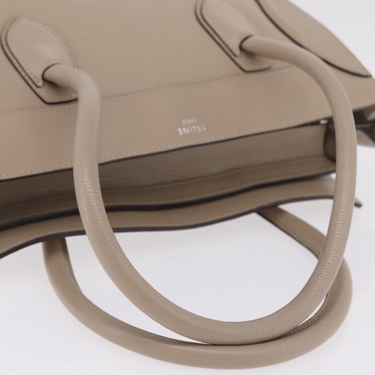 CELINE Luggage Phantom Hand Bag Leather Beige Silver Auth 209068V