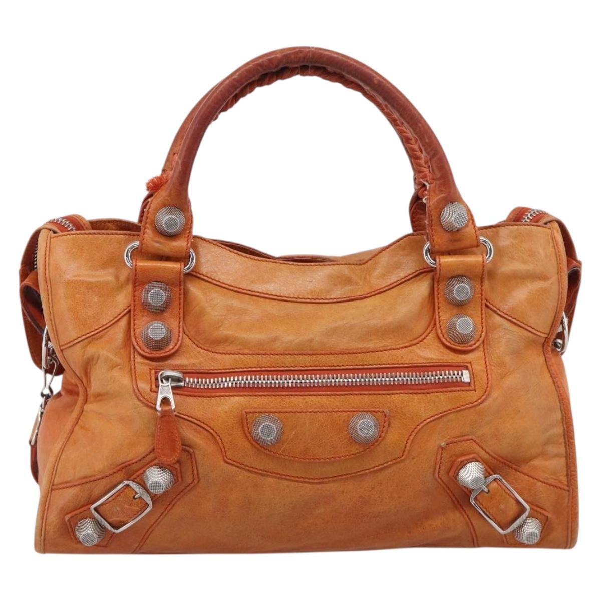 Balenciaga The Giant City Hand Bag Leather 2way Orange 173084 Auth 209082A