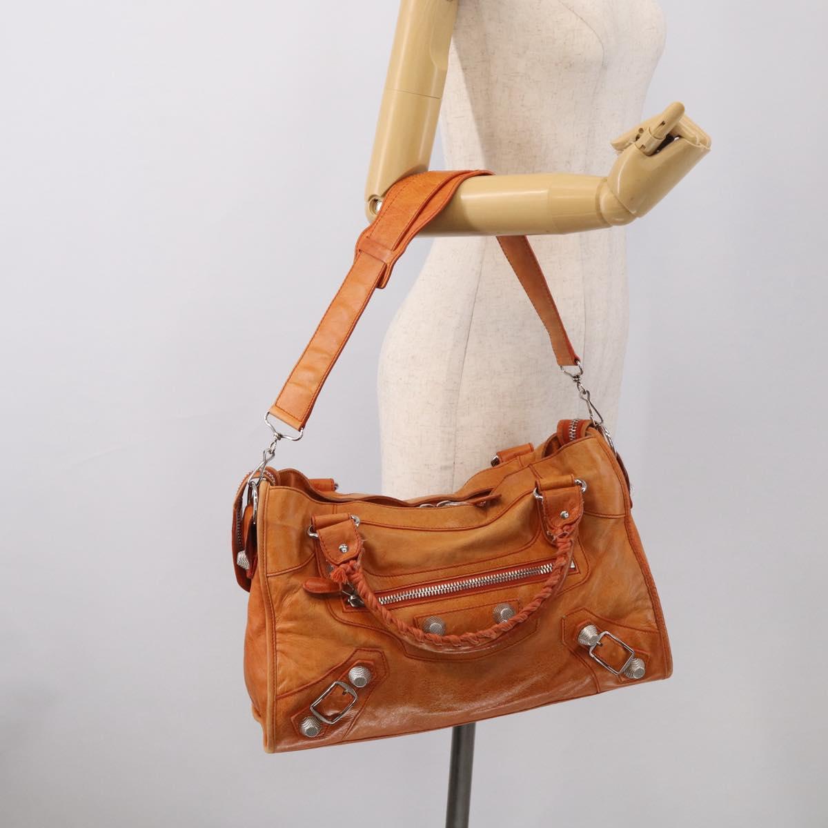 Balenciaga The Giant City Hand Bag Leather 2way Orange 173084 Auth 209082A