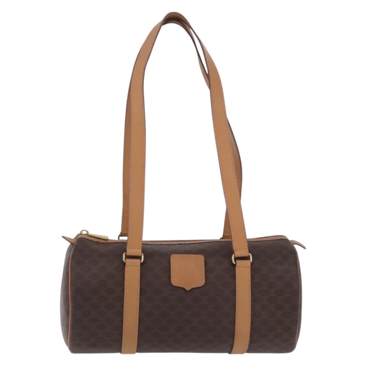CELINE Macadam Hand Bag PVC Brown Gold Tone Auth 209086A