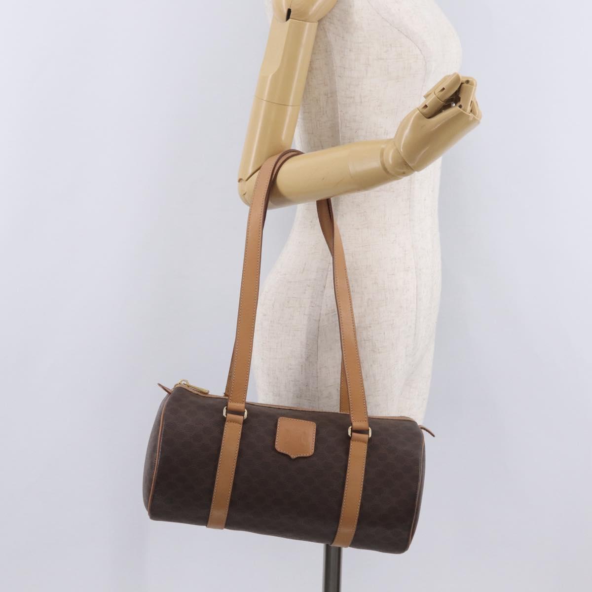 CELINE Macadam Hand Bag PVC Brown Gold Tone Auth 209086A