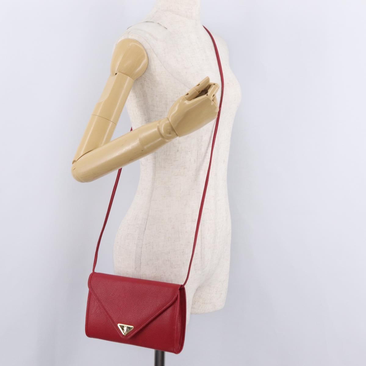 Saint Laurent Shoulder Bag Leather Red Gold Tone Auth 209090A