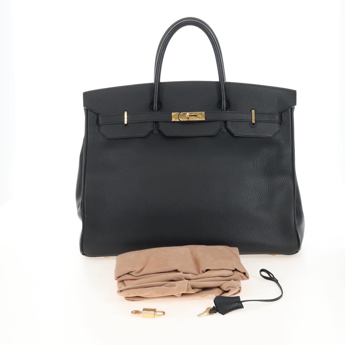 HERMES Birkin 40 Hand Bag Taurillon Clemence Black Gold Tone Auth 209093SM