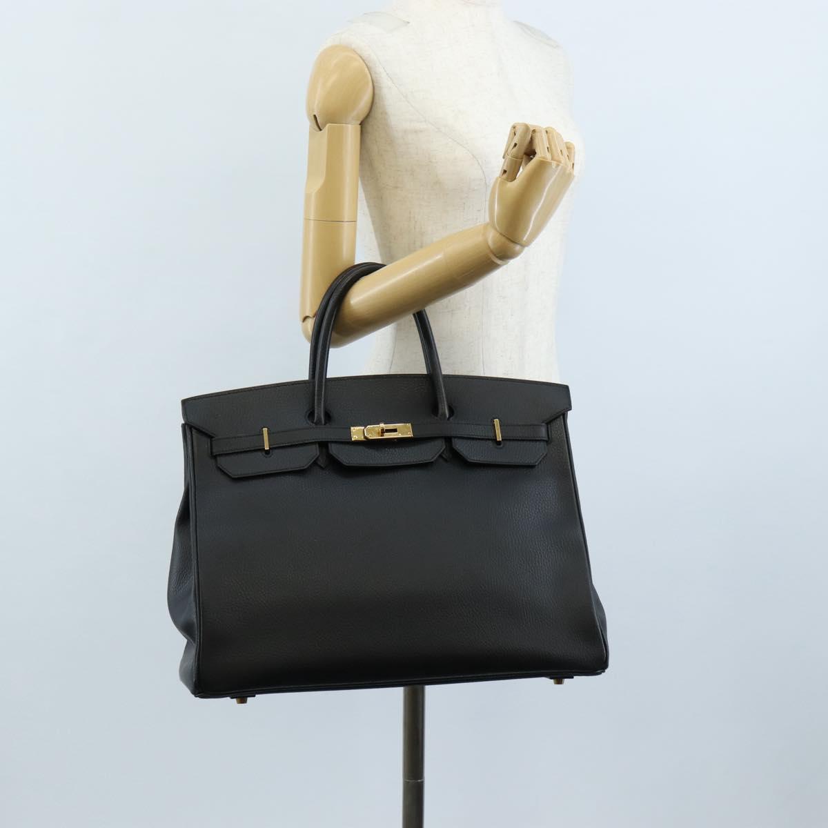 HERMES Birkin 40 Hand Bag Taurillon Clemence Black Gold Tone Auth 209093SM