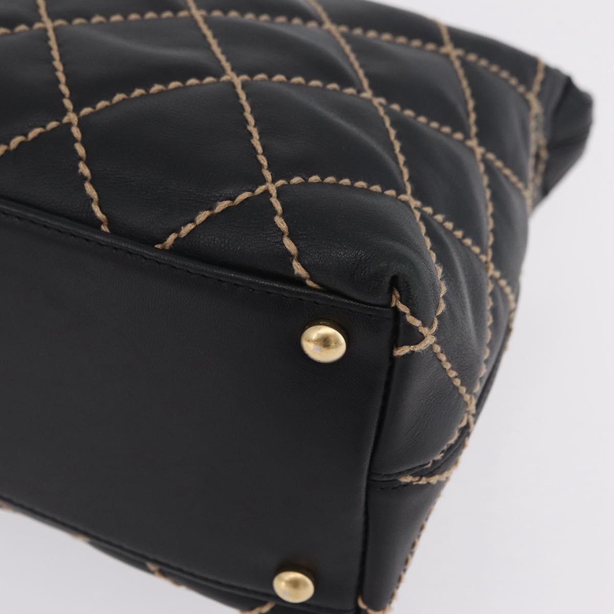 CHANEL Wild Stitch Shoulder Bag Leather Black Gold Tone CC Auth 209100A