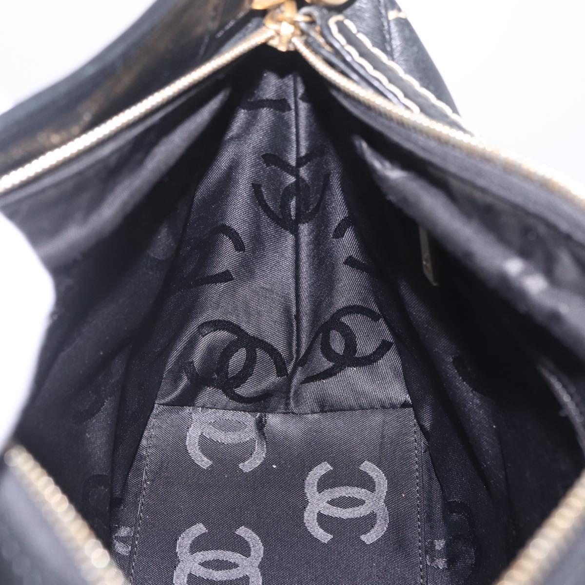 CHANEL Wild Stitch Shoulder Bag Leather Black Gold Tone CC Auth 209100A