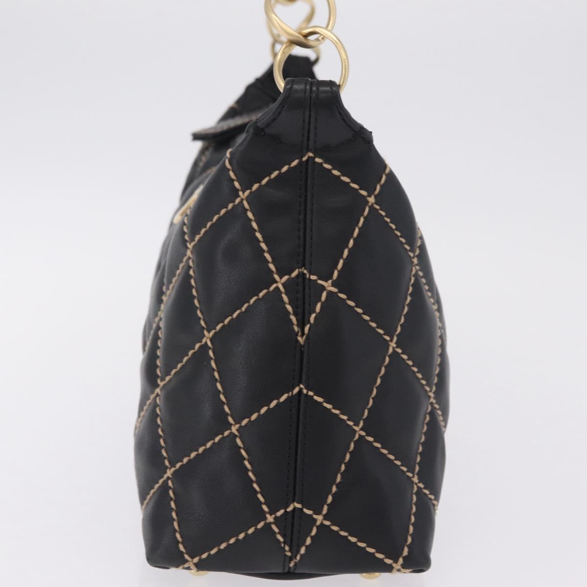 CHANEL Wild Stitch Shoulder Bag Leather Black Gold Tone CC Auth 209100A