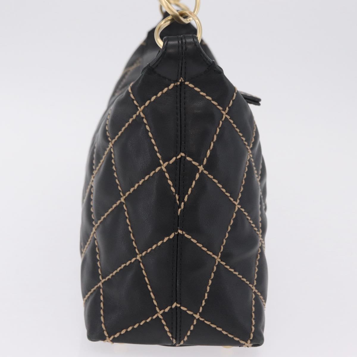 CHANEL Wild Stitch Shoulder Bag Leather Black Gold Tone CC Auth 209100A