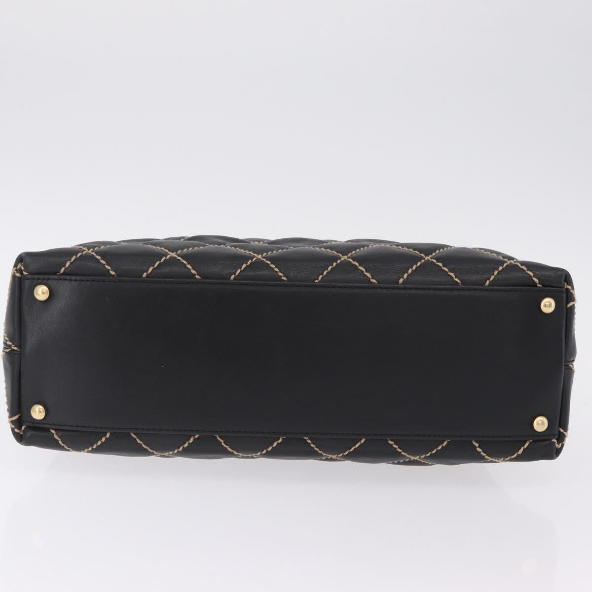 CHANEL Wild Stitch Shoulder Bag Leather Black Gold Tone CC Auth 209100A