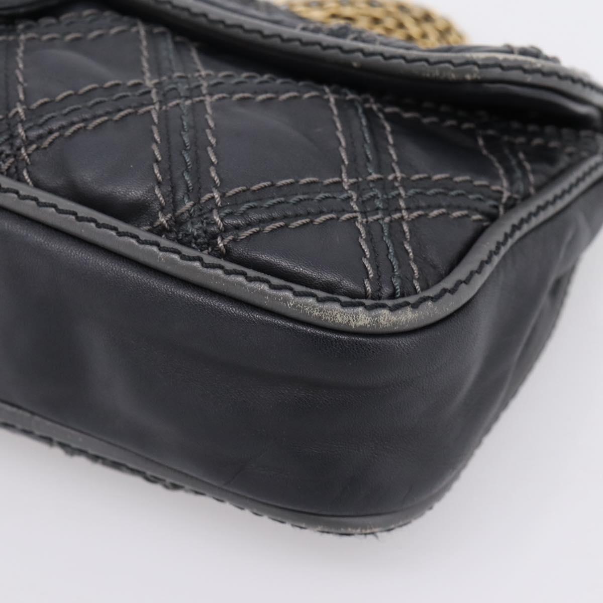 CHANEL Wild Stitch Chain Shoulder Bag Leather Black Gold Tone CC Auth 209101V