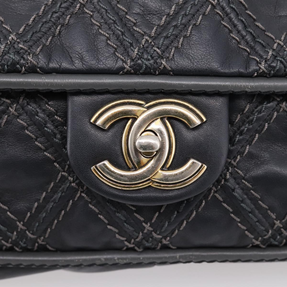 CHANEL Wild Stitch Chain Shoulder Bag Leather Black Gold Tone CC Auth 209101V
