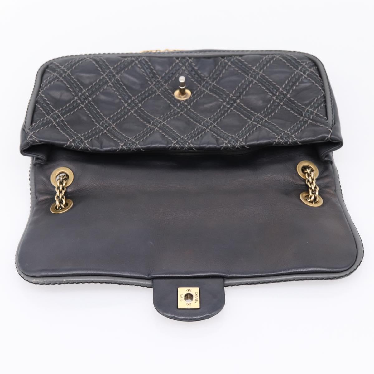 CHANEL Wild Stitch Chain Shoulder Bag Leather Black Gold Tone CC Auth 209101V