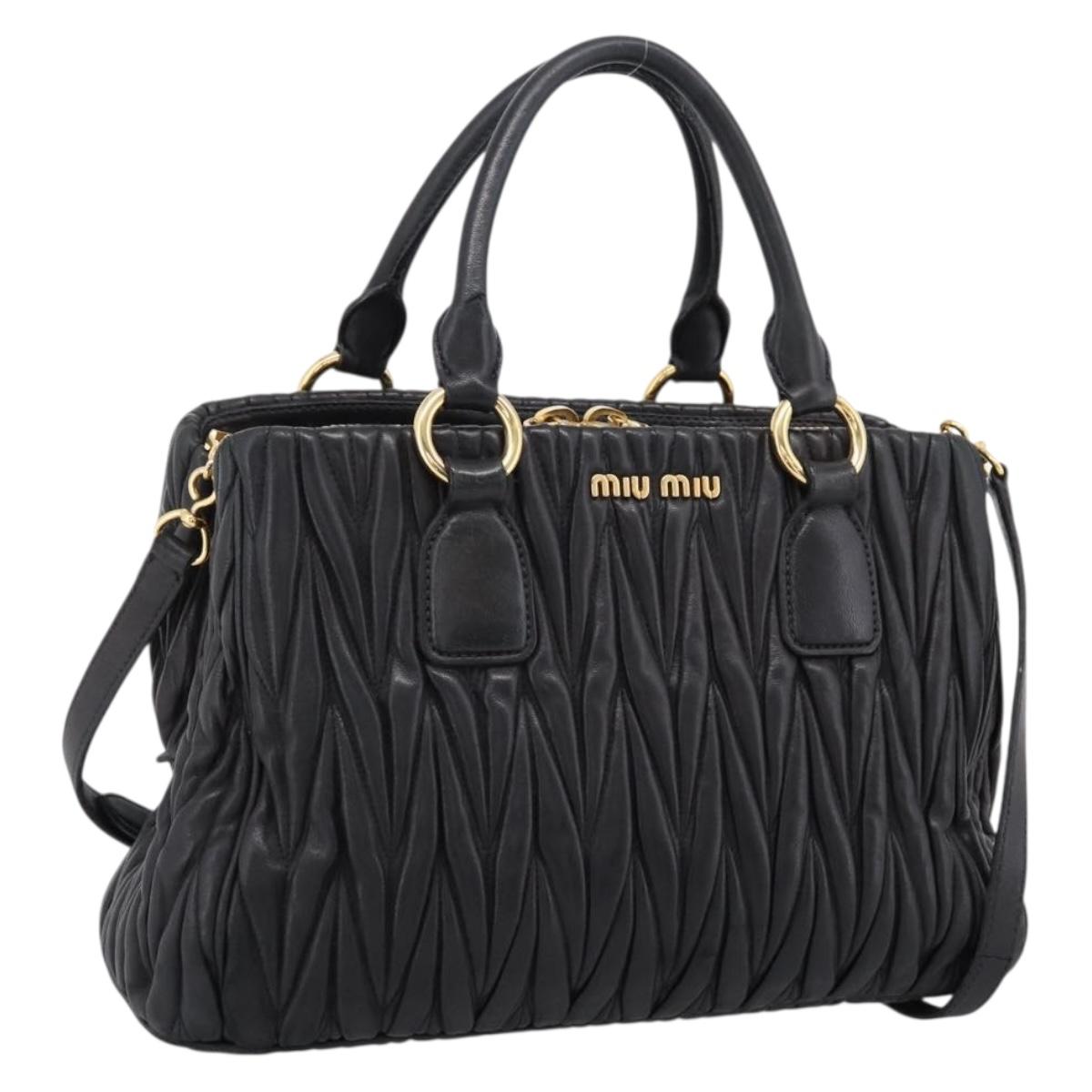 Miu Miu Matelasse Hand Bag Leather 2way Black Gold Tone Auth 209103A