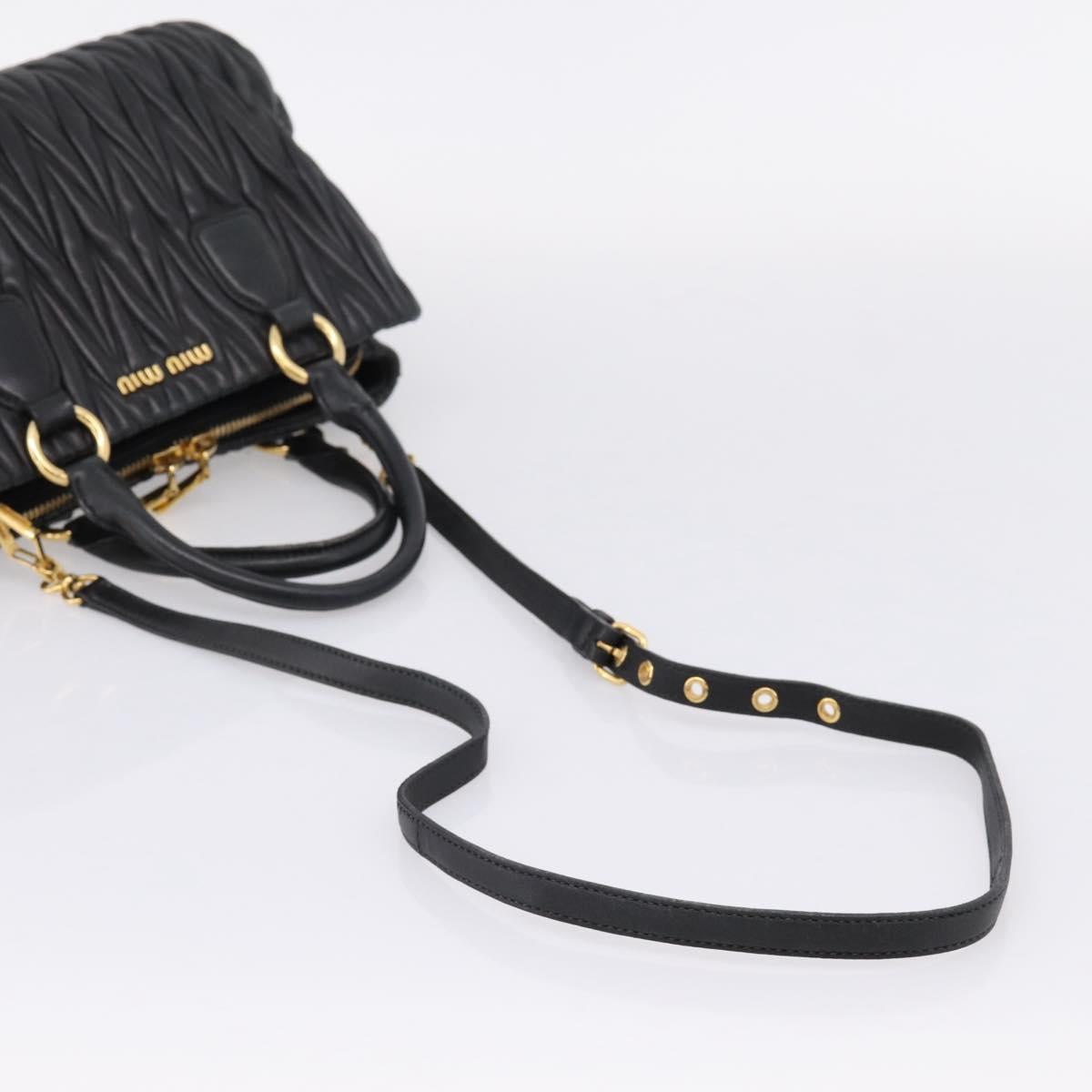 Miu Miu Matelasse Hand Bag Leather 2way Black Gold Tone Auth 209103A