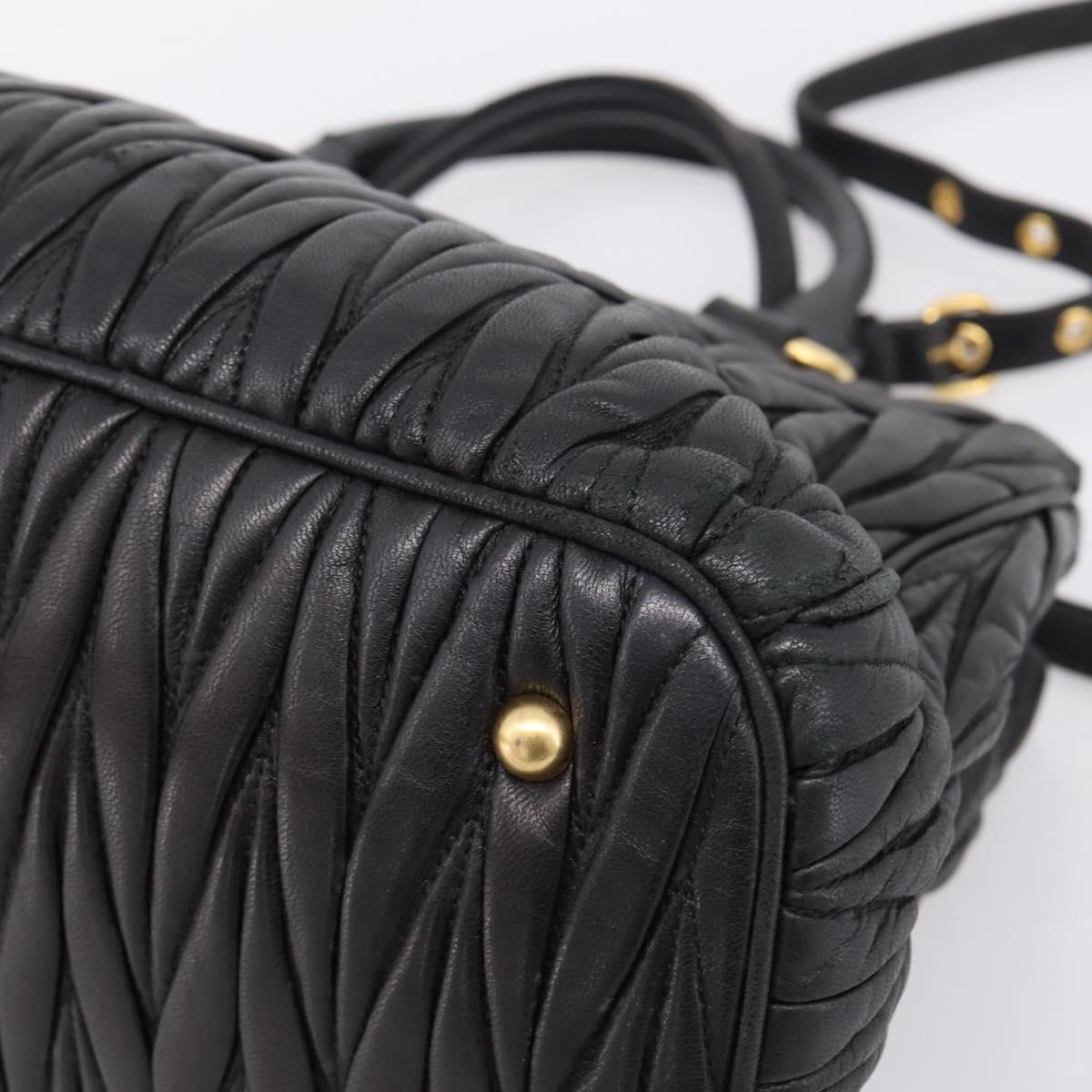 Miu Miu Matelasse Hand Bag Leather 2way Black Gold Tone Auth 209103A