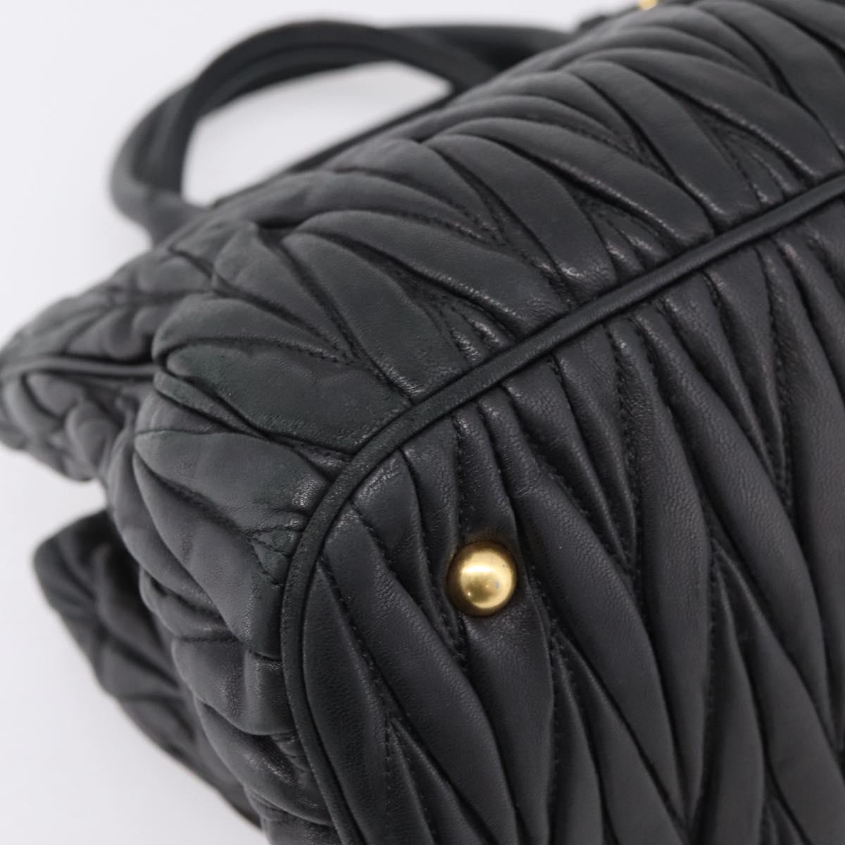 Miu Miu Matelasse Hand Bag Leather 2way Black Gold Tone Auth 209103A